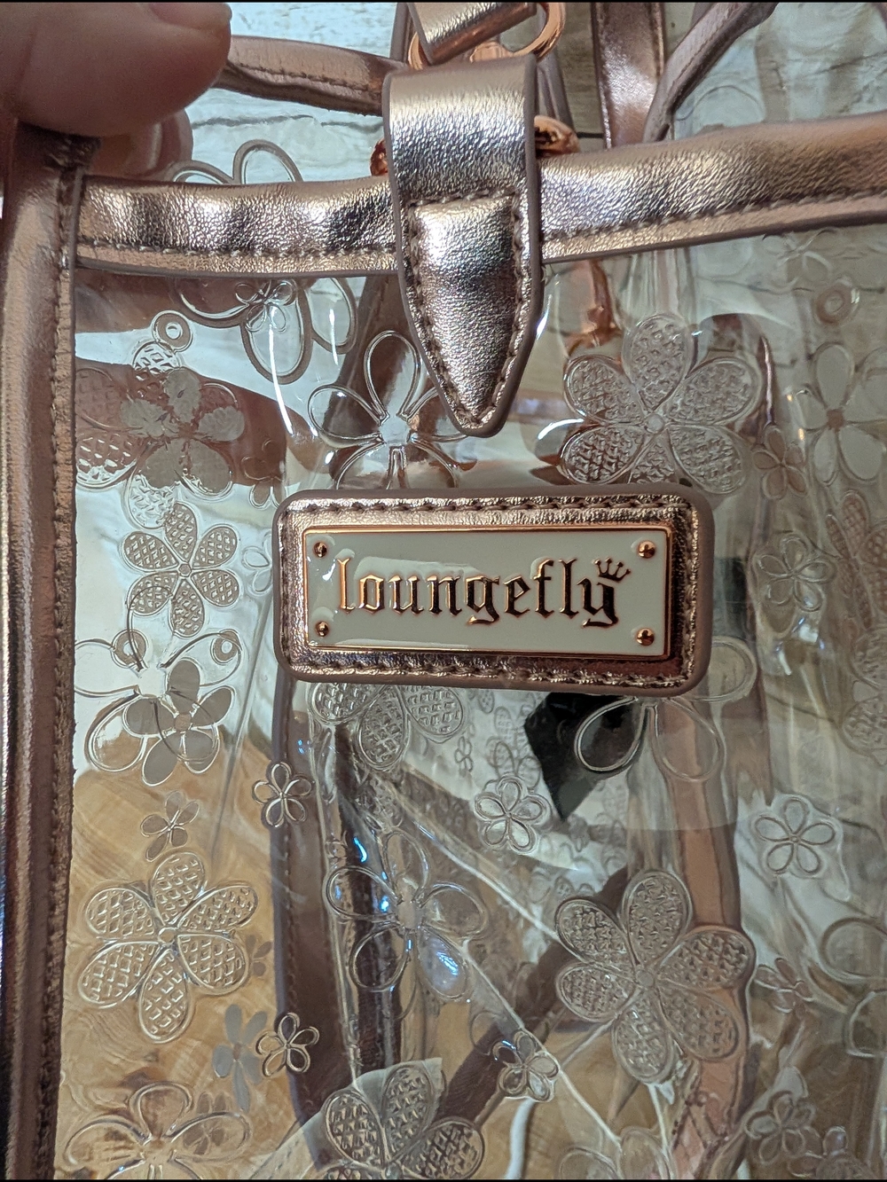 Loungefly Clear Tote with Rose Gold Trim and Floral Accents - Picture 3 of 6